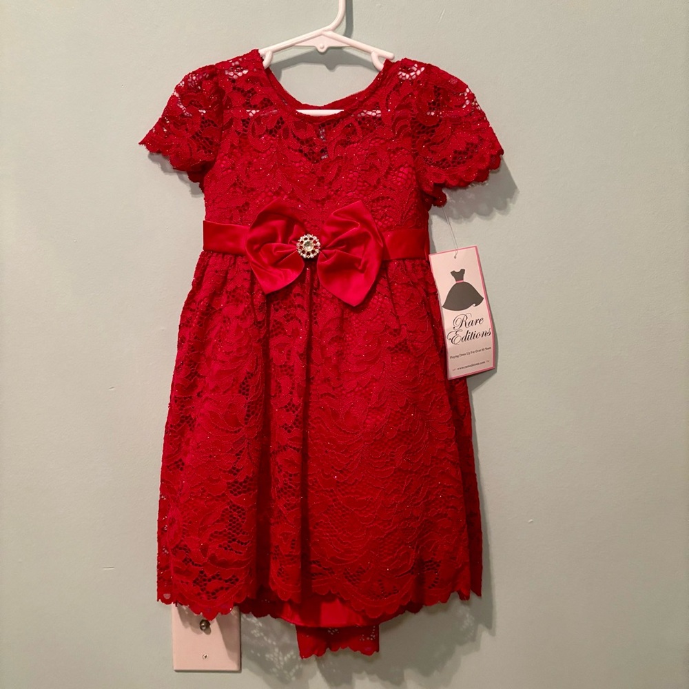Rare Editions Red Sparkly Lace Dress